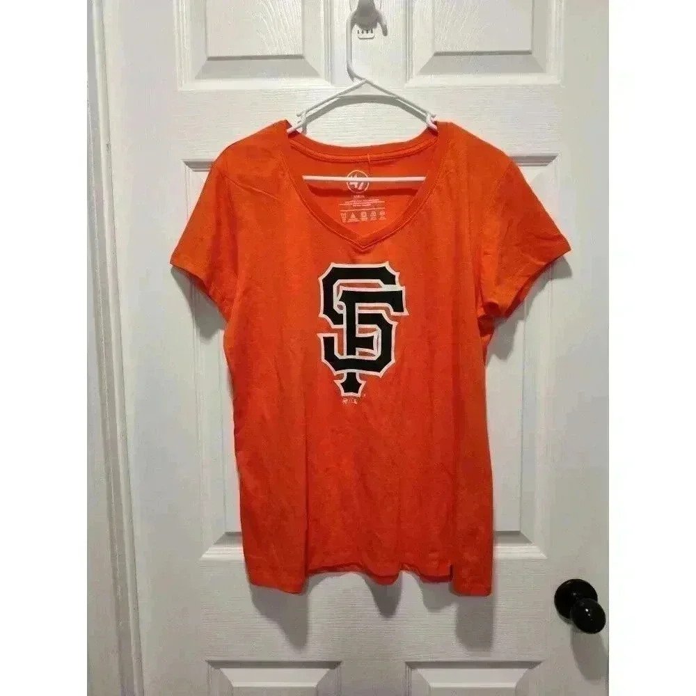 47 Brand‎ Womens T-Shirt Orange San Francisco Giants Short Sleeve V Neck Size L